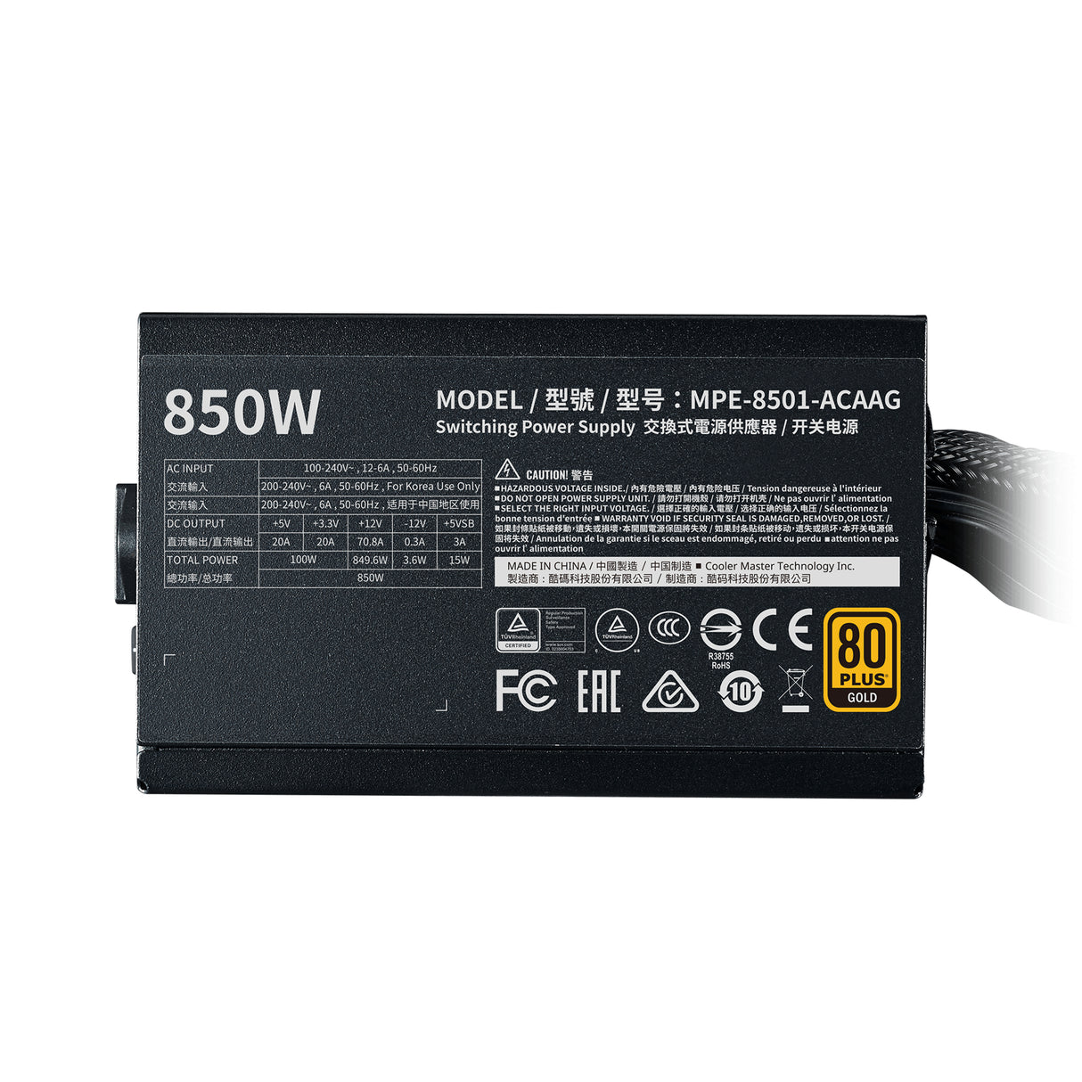 Cooler Master MWE Gold 850 - V2 unidad de fuente de alimentación 850 W 24-pin ATX ATX Negro
