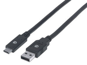 Cable USB Manhattan USB-A a USB-C, 2m, Negro, Transferencia de Datos hasta 480Mbps