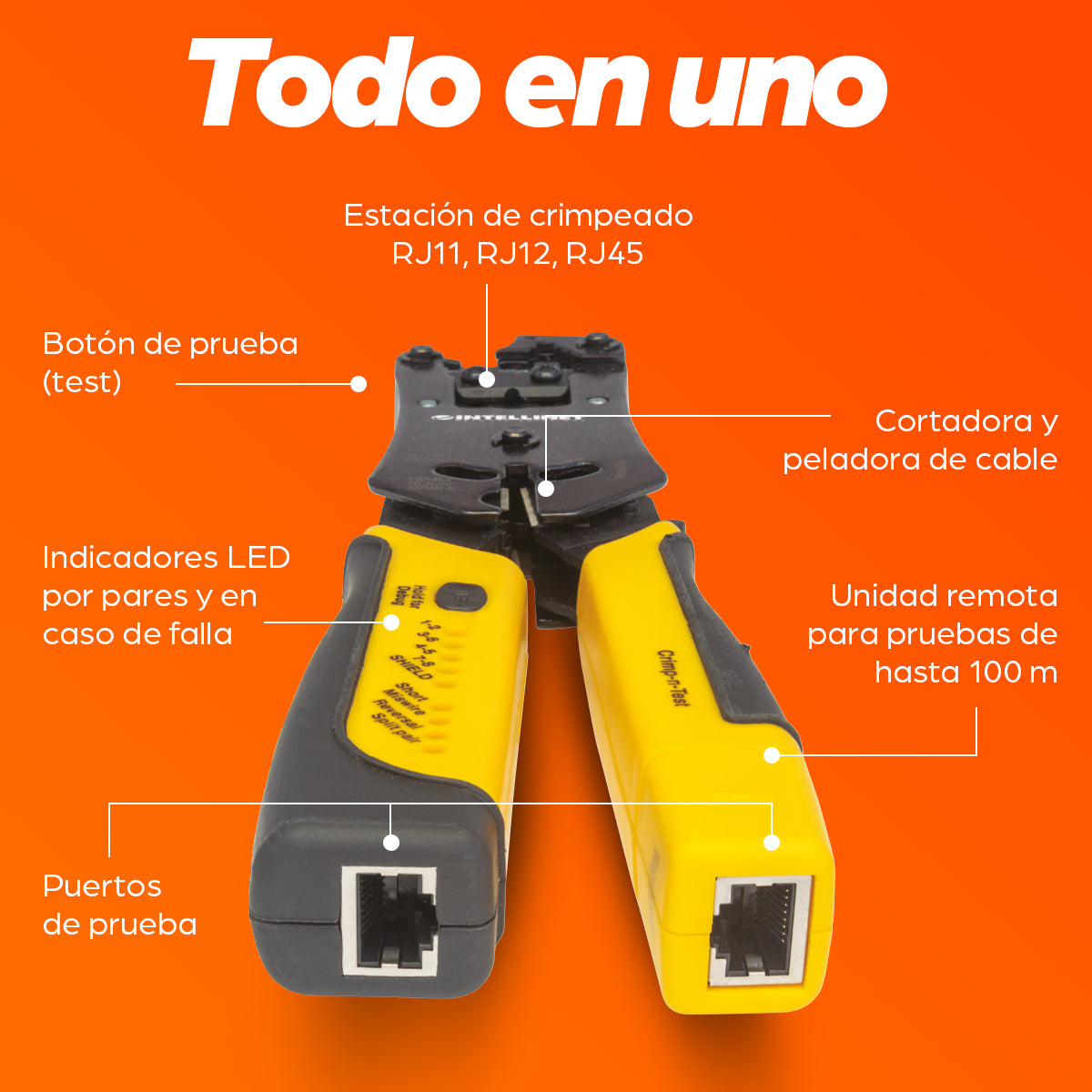 Intellinet Pinza Crimpeadora Universal de Plugs Modulares y Probador de Cables crimpadoras 80 mm 220 mm 25 mm 513 g