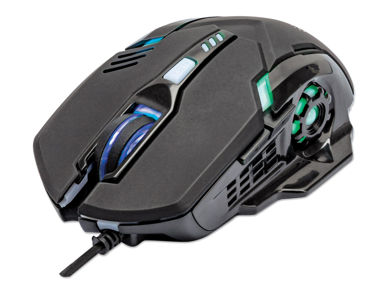 Manhattan Ratón óptico LED para juegos con cable, Diestro, USB tipo A, 3200 DPI