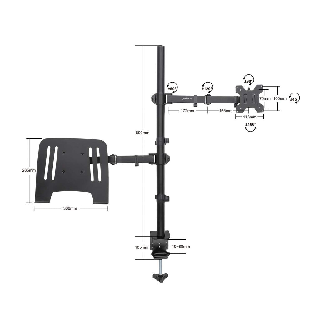 Manhattan Soporte para escritorio combinado con brazo para monitor y soporte para laptop Monitor Negro