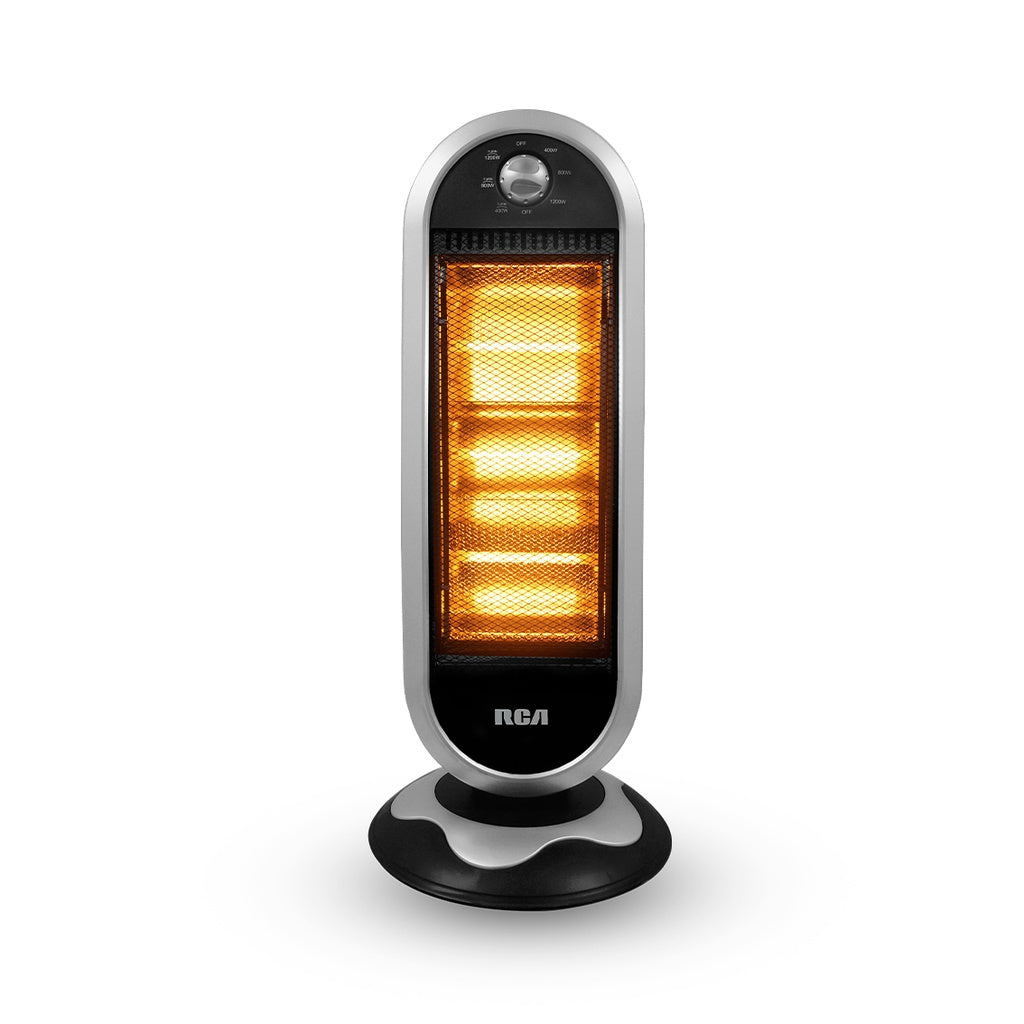 RCA RC-H3 calefactor eléctrico Interior Negro, Plata Calentador eléctrico de halógeno, Cerámico, Piso, Corriente