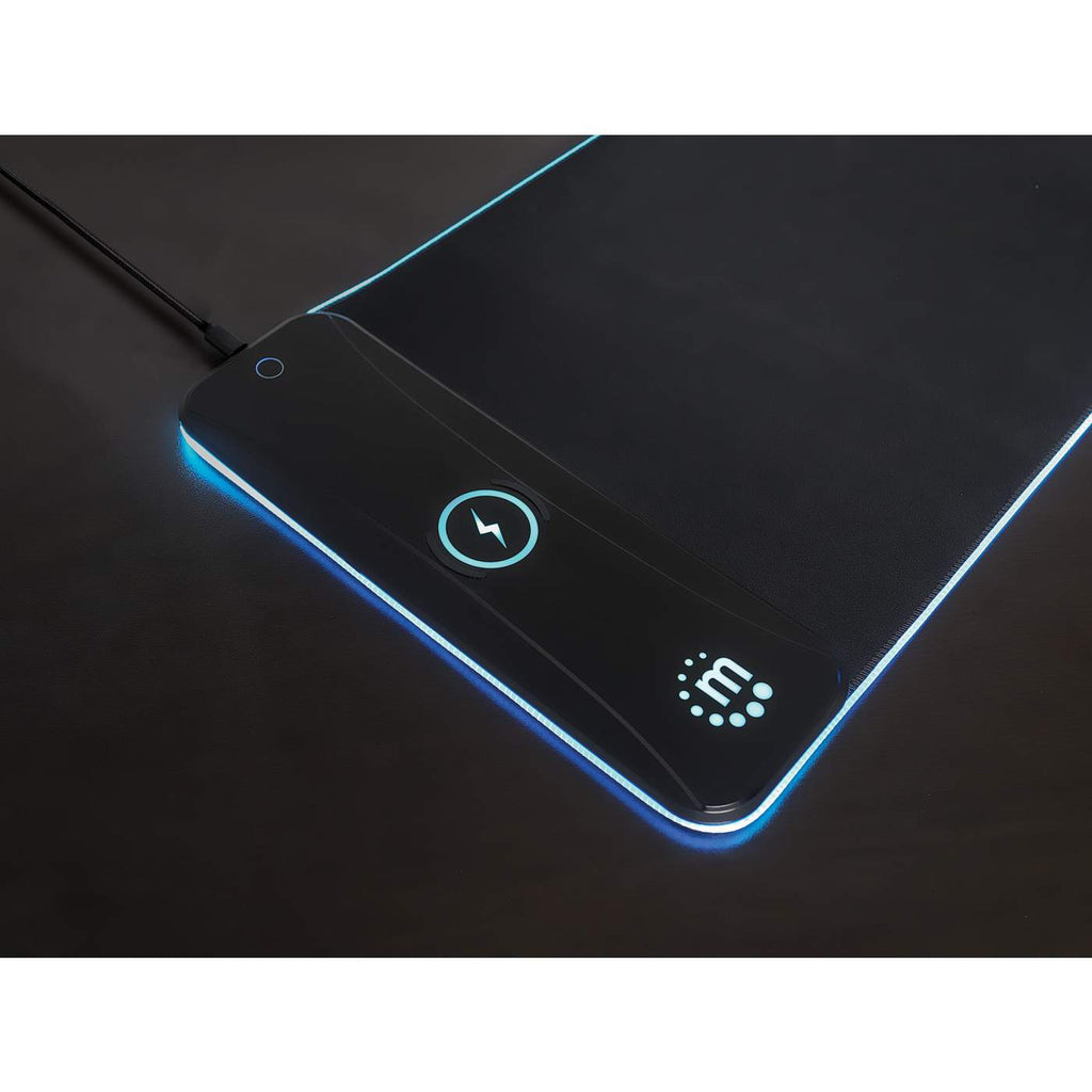Manhattan Mousepad Gaming tamaño XXL con luz LED y Cargador Inalámbrico Ratón Monocromo Tela Si Si