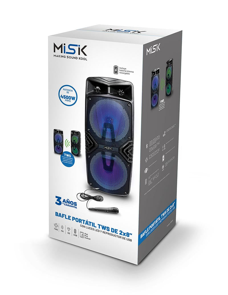 Misik MB158 altavoz portátil y para fiesta Negro, Gama completa, 4500 W, Inalámbrico y alámbrico