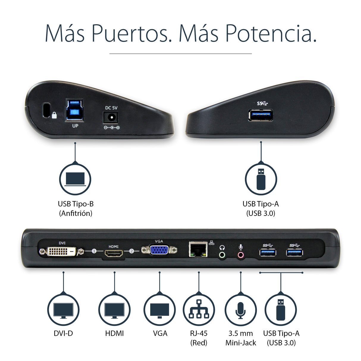 StarTech.com Docking Station USB 3.0 de 2 Monitores para Portátil - HDMI/DVI/VGA - Hub Ladrón 3x USB-A - GbE - Audio - Replicador de Puertos Universal USB-A - Win/macOS/ChromeOS - TAA Laptop Alámbrico USB 3.2 Gen 1 (3.1 Gen 1) Type-B 3 1