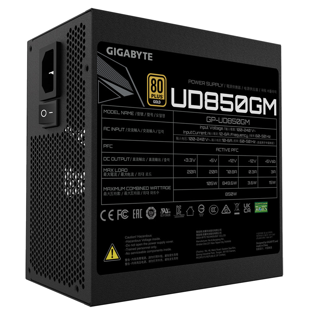 GIGABYTE UD850GM unidades de fuentes de alimentación 850 W 100 - 240 V 50 - 60 Hz 12 A