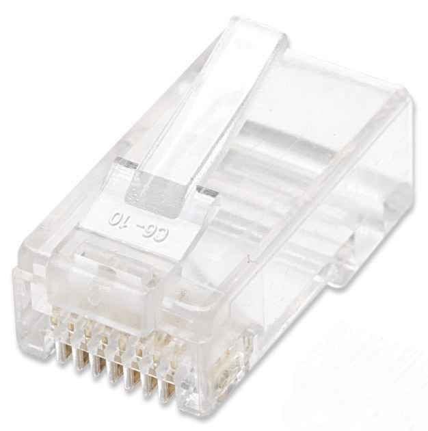 Intellinet PLUG RJ45 CAT5E MULTIFILAR UTP BOTE 100 PZAS ORO 15-MICRAS conectores RJ-45 Transparente Policarbonato Cat5e