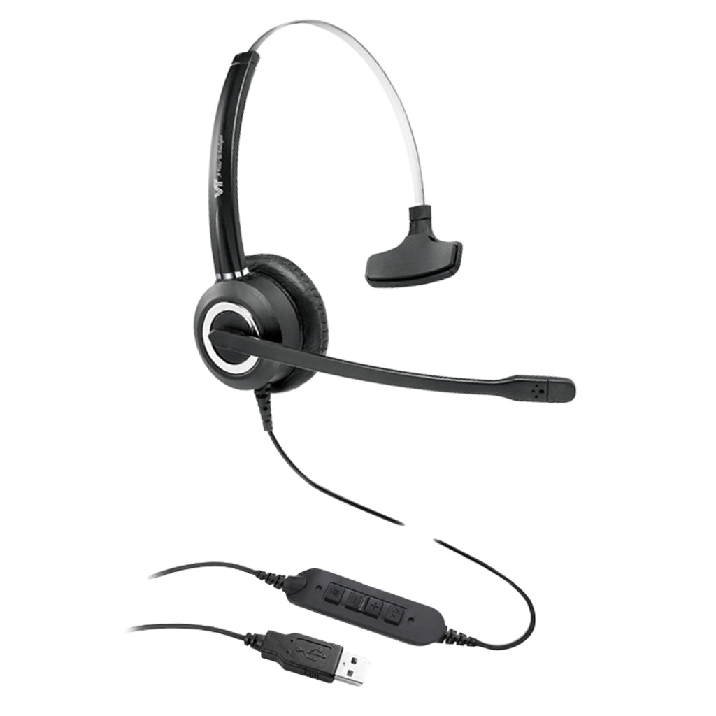 VT6200-UNC-M-USB-02, Diadema monoaural, 2 micrófonos para cancelación de ruido, Conector USB
