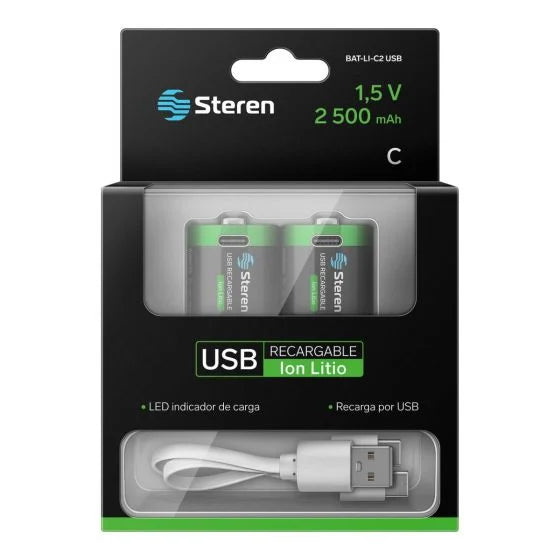 Steren BAT-LI-D2 USB pila de uso doméstico Batería recargable Ión de litio, 2 pieza(s), 3750 mAh, Multicolor