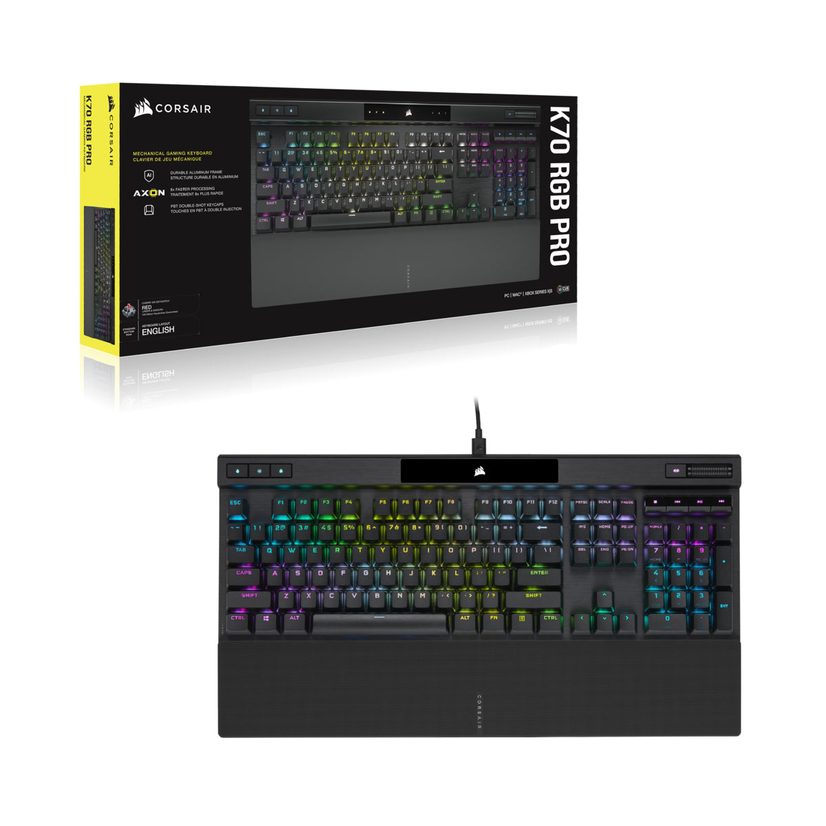Corsair K70 RGB PRO teclado Juego USB QWERTY Inglés Negro, Alámbrico, Interruptor mecánico, LED RGB