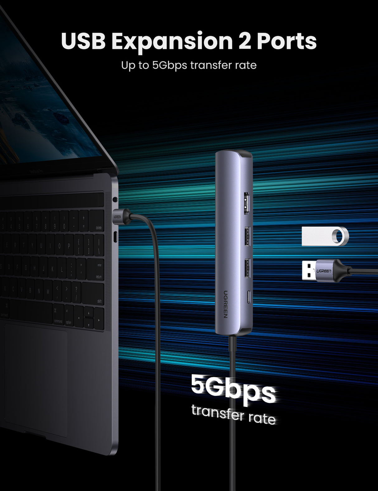 Ugreen 10919 base para portátil y replicador de puertos Alámbrico USB 3.2 Gen 1 (3.1 Gen 1) Type-C Gris