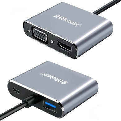 Docking 4 en 1 BROBOTIX 6000687, USB C V3.0, 4 HDMI, Plata/Negro