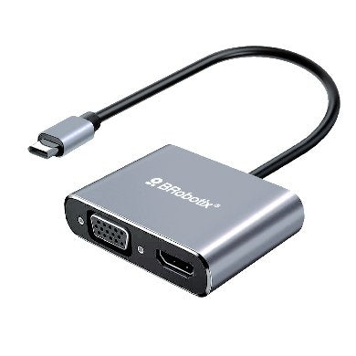 Docking 4 en 1 BROBOTIX 6000687, USB C V3.0, 4 HDMI, Plata/Negro