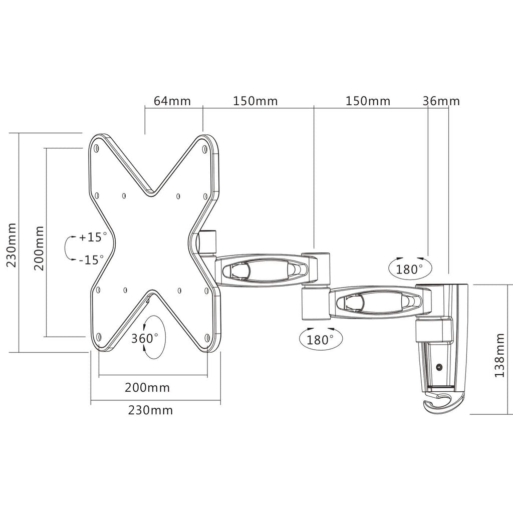 Manhattan Soporte para TV, de pared, movimiento articulado, pantallas planas de 23" a 43" de máximo 20 kg Monitor Plata