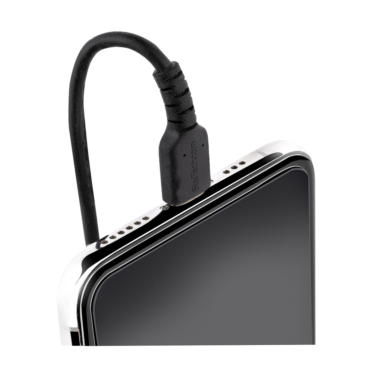 StarTech.com Cable de 1m USB-C a Lightning MFi, Cable USB Tipo C Rizado de Carga Negro para iPhone, con Recubrimiento de