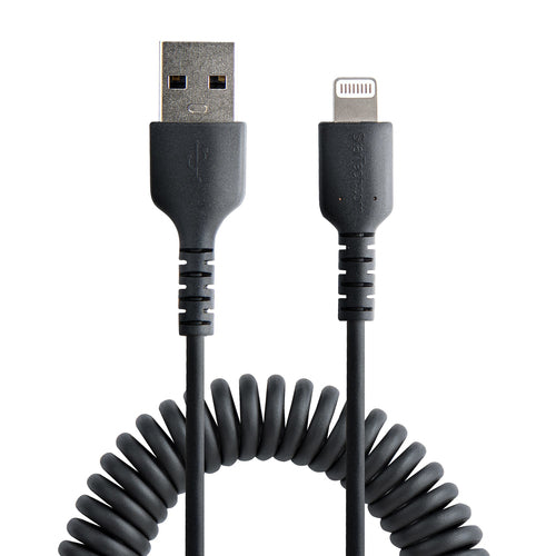 StarTech.com Cable 50cm USB a Lightning con Certificación MFi, Cable Rizado de Carga para iPhone, Negro, con Recubrimien