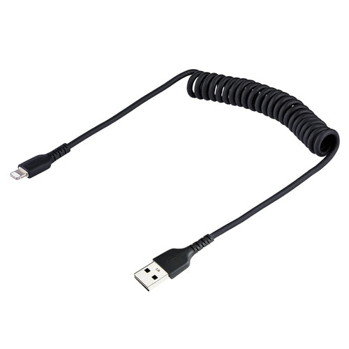 StarTech.com Cable 50cm USB a Lightning con Certificación MFi, Cable Rizado de Carga para iPhone, Negro, con Recubrimien