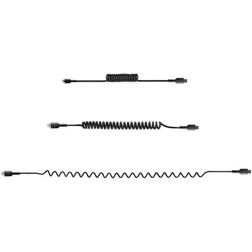 StarTech.com Cable de 50cm USB-C a Lightning MFi, Cable USB Tipo C Rizado de Carga Negro para iPhone, con Recubrimiento