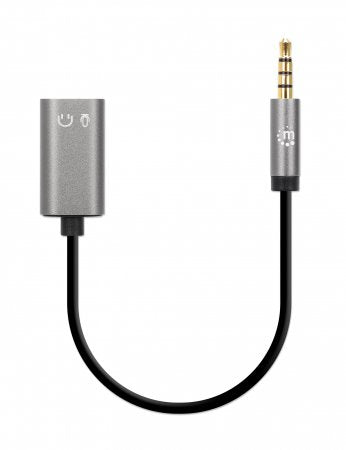 Manhattan Adaptador Auxiliar en “Y” de un Plug a 2 salidas 3.5 mm, Negro, Plata