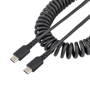 StarTech.com Cable de 1m de Carga USB C a USB C, Cable USB Tipo C Rizado de Carga Rápida y Servicio Pesado, Cable USB 2.