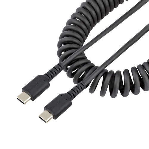 StarTech.com Cable de 50cm de Carga USB C a USB C, Cable USB Tipo C Rizado de Carga Rápida y Servicio Pesado, Cable USB