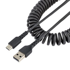 StarTech.com Cable de 50cm de Carga USB A a USB C, Cable USB Tipo C Rizado de Carga Rápida y Servicio Pesado, Cable USB 2.0 A a USBC, de Fibra de Aramida Resistente, Negro Cable USB 2.0 USB A USB C Macho