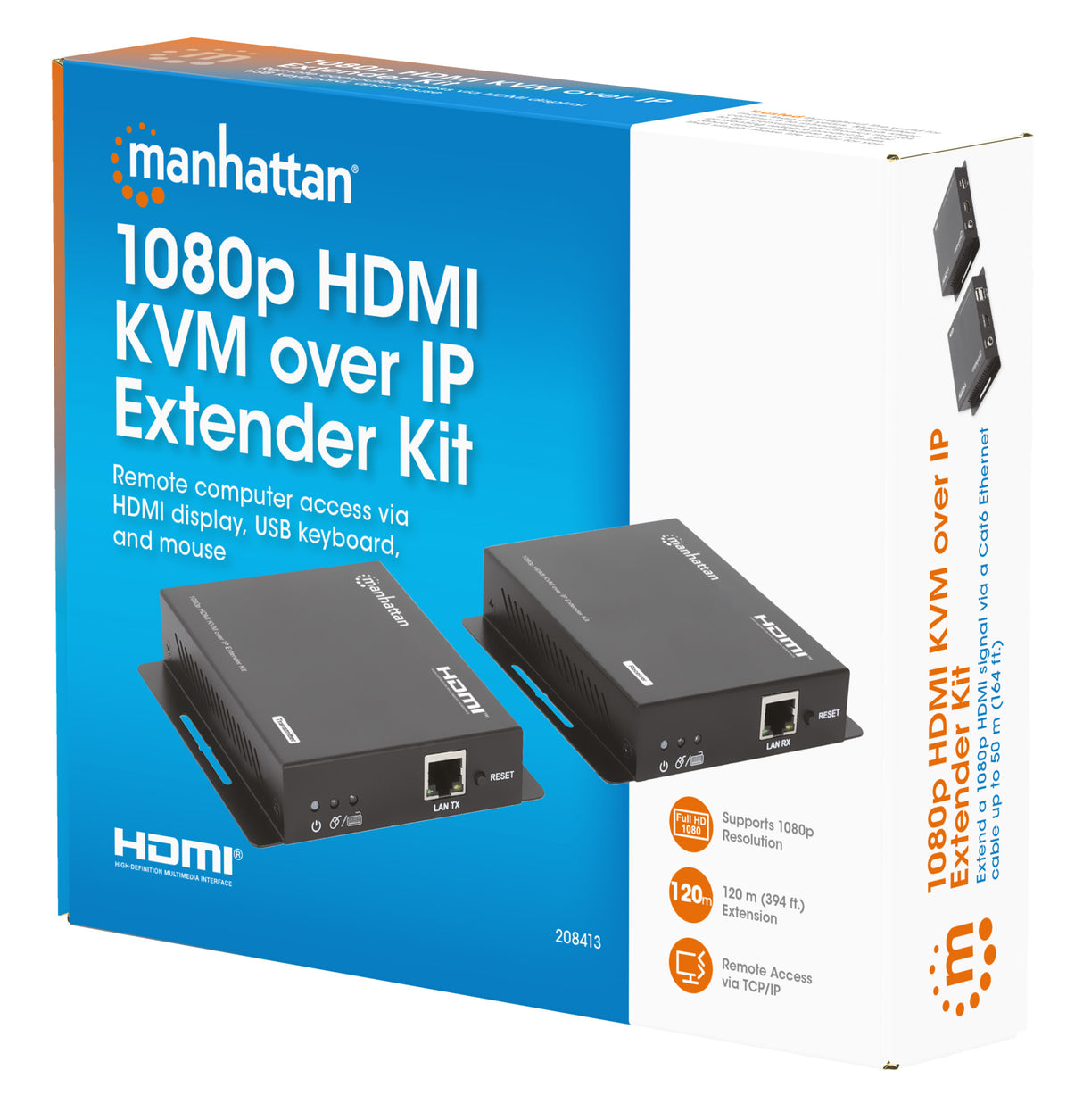 Manhattan Kit extensor KVM HDMI 1080p sobre IP, extiende señal 1080p@60 Hz hasta 120 m mediante cabl