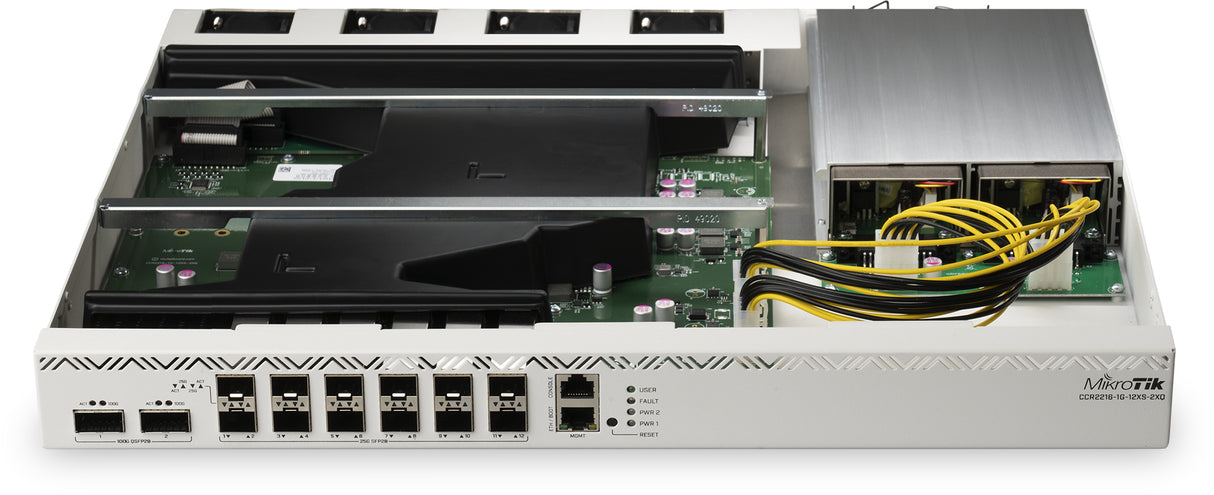 CCR2216-1G-12XS-2XQ, Ruteador CPU 16 núcleos 2000Mhz, RAM 16Gb, 12xSFP28 25Gbps, 2xQSFP28 100Gbps, RouterOS L6