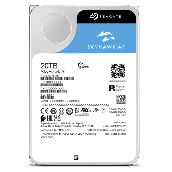Seagate SkyHawk AI 20 TB discos duros internos 20 GB 7200 RPM 256 MB 3.5 cm (3.5")