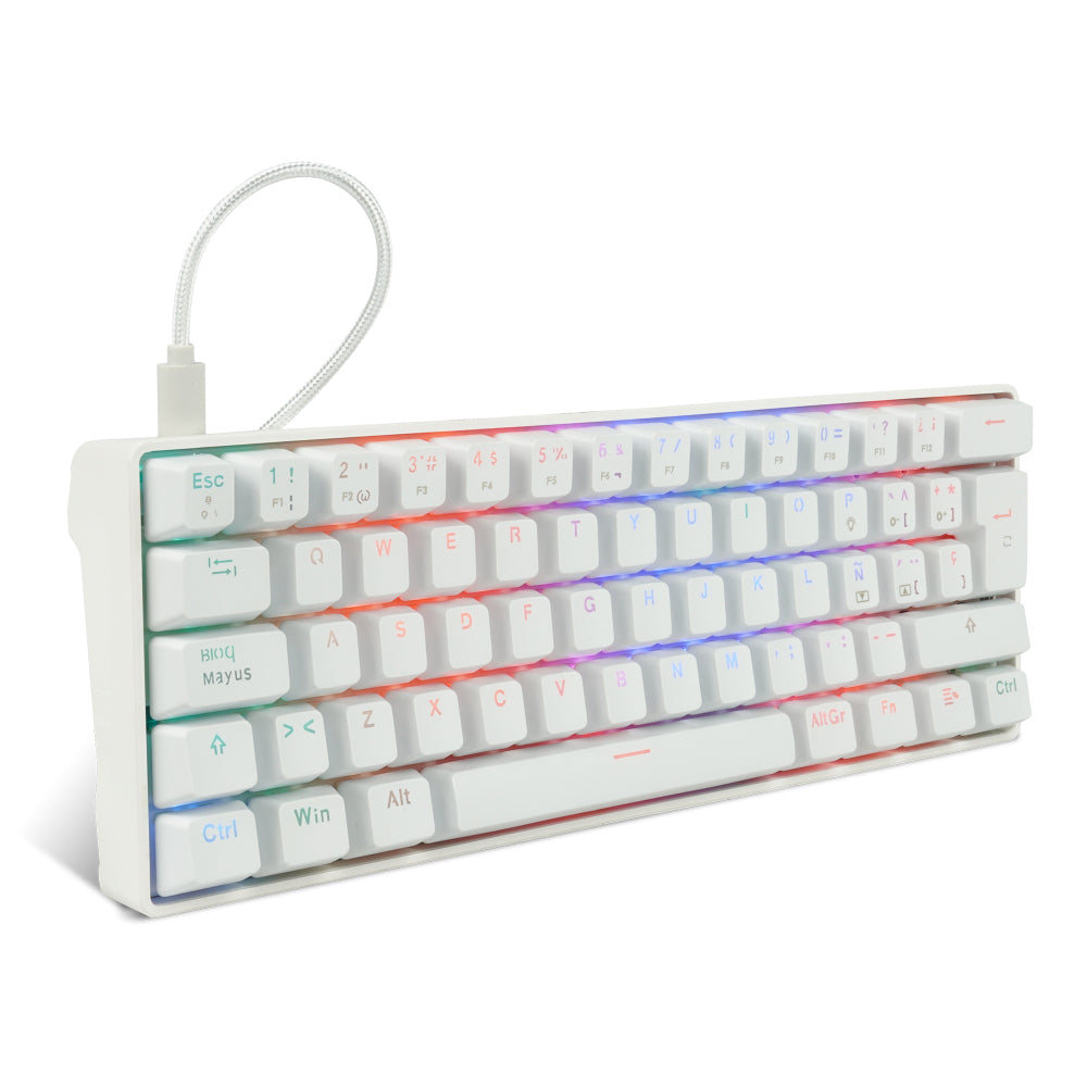 TECLADO MECANICO GAME FACTOR 60% RGB SWITCH RED USB TIPO C KBG560-WH