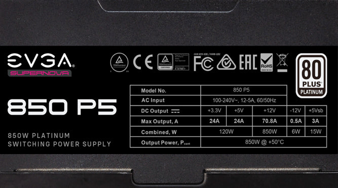 EVGA 850 P5 unidad de fuente de alimentación 850 W 24-pin ATX Negro