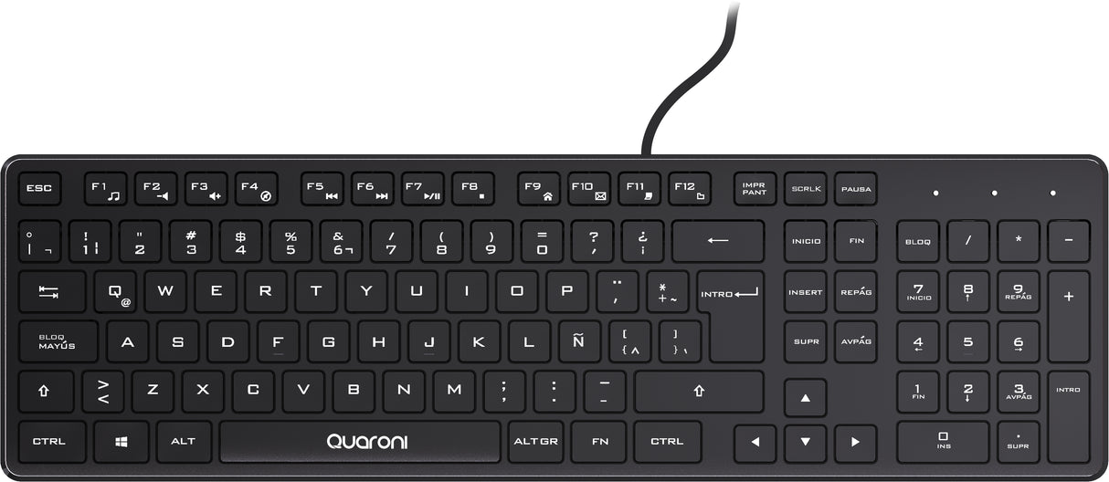 Quaroni KAQ01 teclado Ratón incluido Universal USB QWERTY Español Negro, Alámbrico, Interruptor de membrana