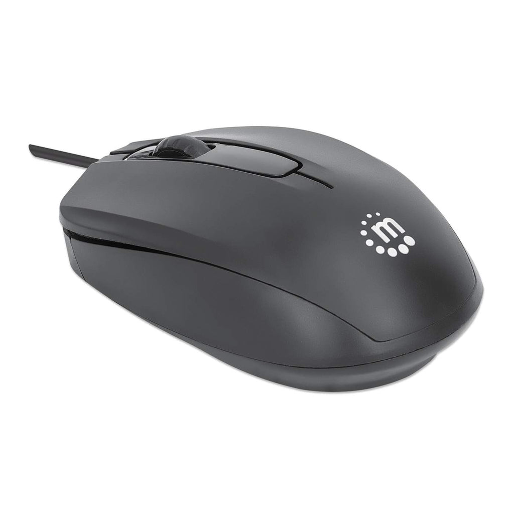 Manhattan Ratón USB Comfort II con cable, negro, 1000 dpi, USB-A, óptico, ambidiestro, compacto y portátil, tres botones con rueda de desplazamiento, garantía 3 años Ratón Oficina USB tipo A Óptico 1000 DPI