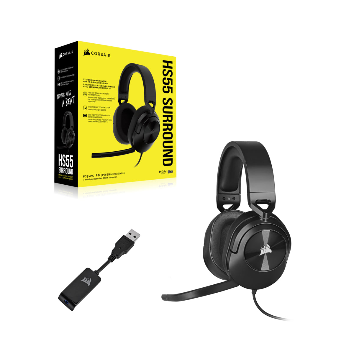 Corsair HS55 Auriculares Alámbrico Diadema Juego Negro