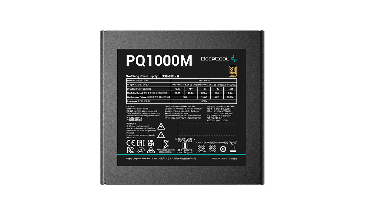 DeepCool PQ1000M unidades de fuentes de alimentación 1000 W 100 - 240 V 50 - 60 Hz 13 - 6.5 A