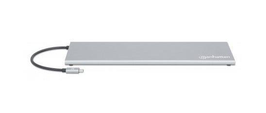Docking Station USB-C 11 en 1 Manhattan con MST para tres monitores, 4K, Gigabit Ethernet, 100W PD