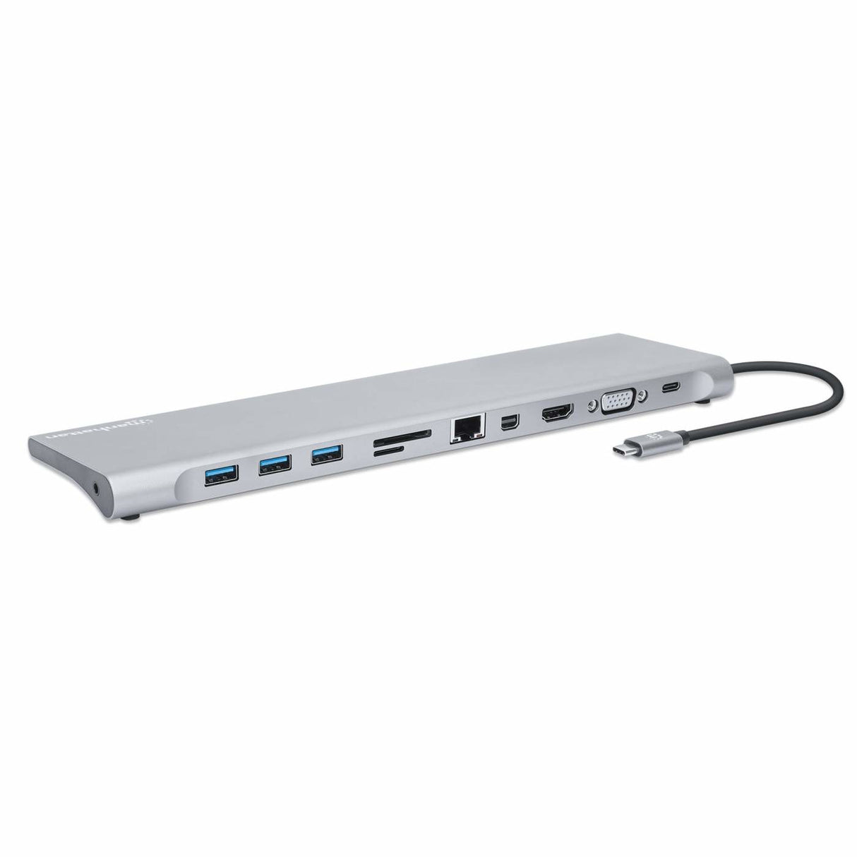 Docking Station USB-C 11 en 1 Manhattan con MST para tres monitores, 4K, Gigabit Ethernet, 100W PD