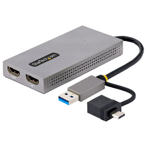 StarTech.com Adaptador de USB a HDMI Doble, USB A/C a 2 Pantallas HDMI (1x 4K30Hz, 1x 1080p), Dongle Integrado USB-A a C, Cable de 11cm, Adaptador USB 3.0 a HDMI, Windows y macOS adaptadores gráficos usb USB tipo A, USB Tipo C Macho Derecho Si