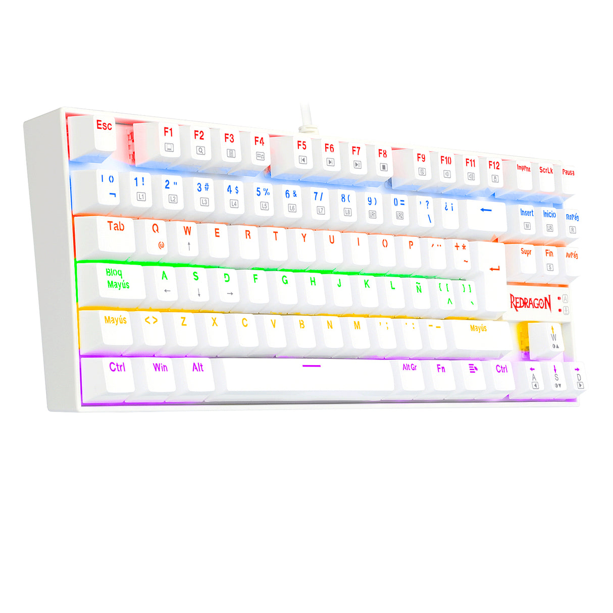 REDRAGON K552W-KR-SP KUMARA WHITE RAINBOW, Teclado Mecánico, Alámbrico, USB, Interruptor mecánico