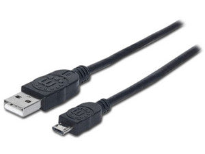 Cable Manhattan USB 2.0 Tipo A macho/Micro B macho de 3.0 Mts, Transferencia de Datos de Alta Velocidad, Conexión Estable y Resistente