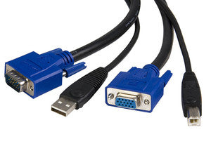 Cable KVM de 1.8m VGA USB A USB B HD15 - 6ft 2 en 1, Soporta Resolución 1920x1080