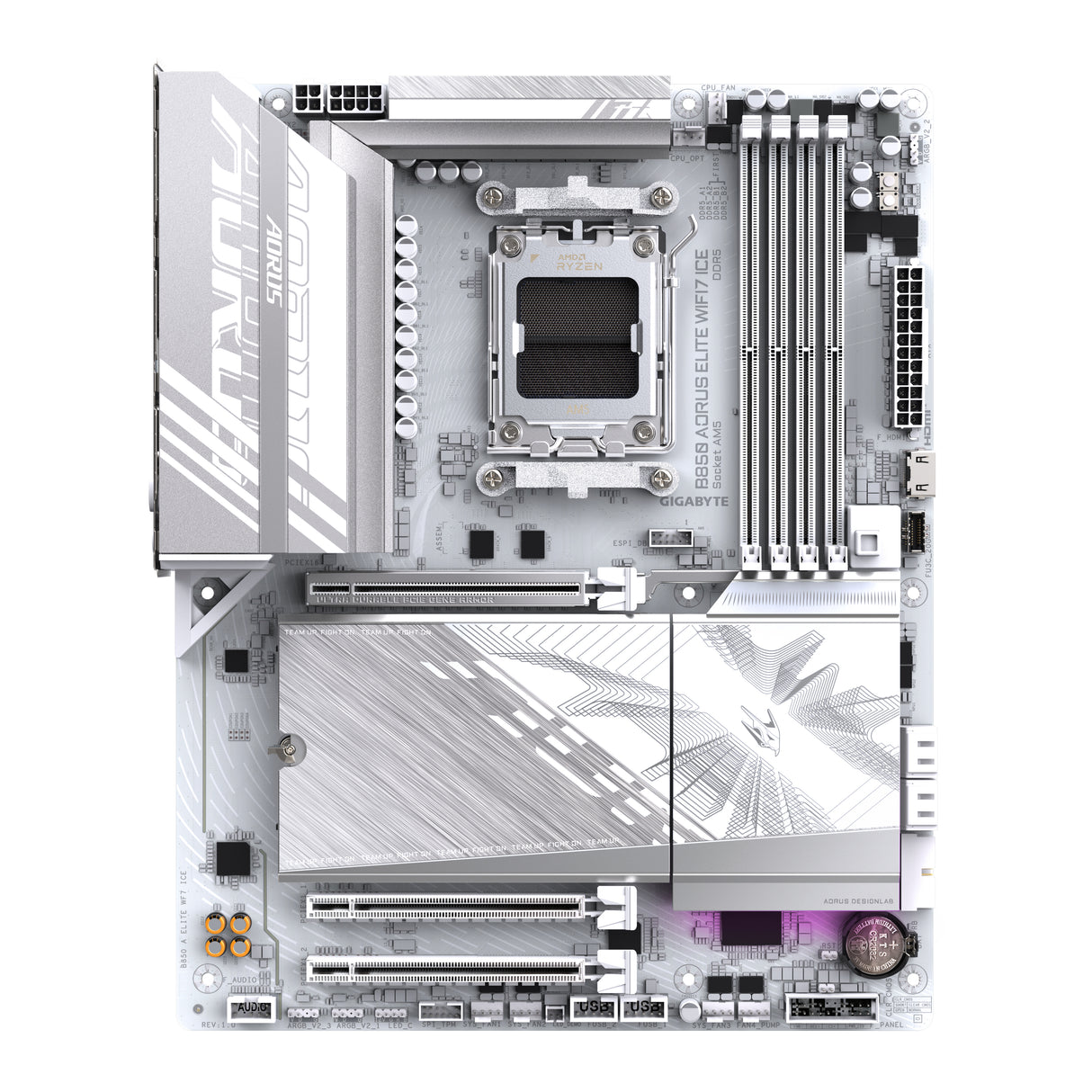 GIGABYTE B850 AORUS ELITE WIFI7 ICE Placa Base - Procesadores AMD Ryzen Serie 9000, VRM digital de 14+2+2 fases, hasta 8200MHz DDR5 (OC), 1xPCIe 5.0 + 2xPCIe 4.0 M.2, LAN 2.5, WIFI 7, USB 3.2 Gen 2x2 placas base AMD Zócalo AM5 Zócalo AM5 DDR5-SDRAM