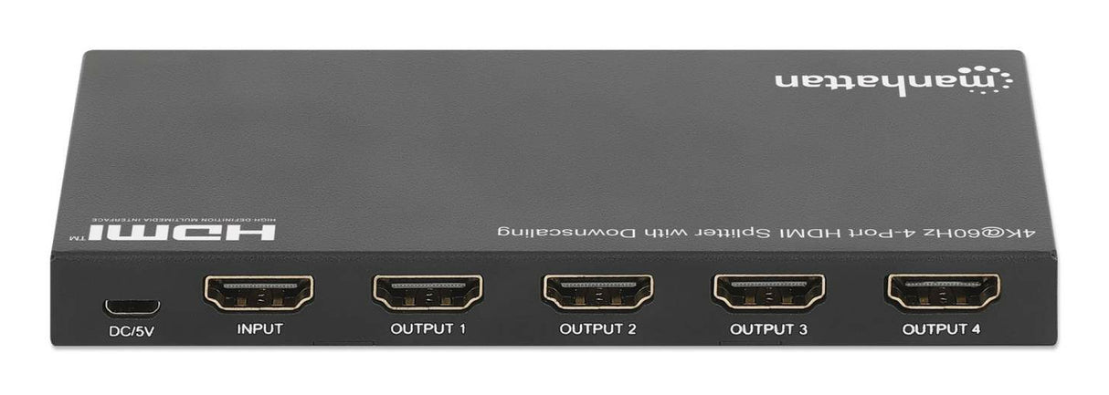 Manhattan Splitter HDMI de 4 puertos con downscaling, 4K@60 Hz, distribuye 1 entrada HDMI a 4 salidas (misma señal), bot