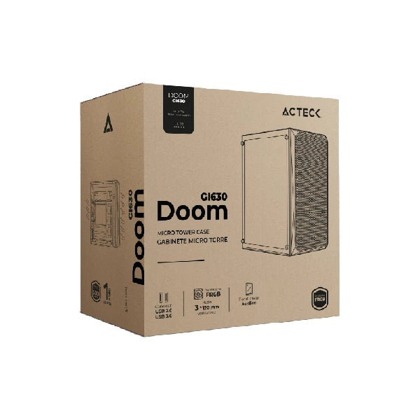 Gabinete ACTECK Micro Torre Doom GI630 / Max MB M-ATX Fuente ATX Plus 500w / 1xUSB 3.0 + 3xFan RGB / Panel Izq Acrilico