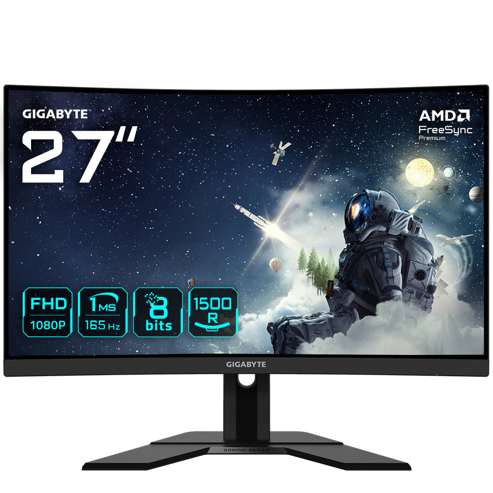 GIGABYTE G27FC A 27" Monitor de Juego Curvo FHD - 1920 x 1080, 1500R, 165Hz, 1ms, 250 cd/m², FreeSync Premium, HDMI 1.4, Displayport 1.2 Monitor 68,6 cm (27") 1920 x 1080 Pixeles Full HD Edge LED Negro