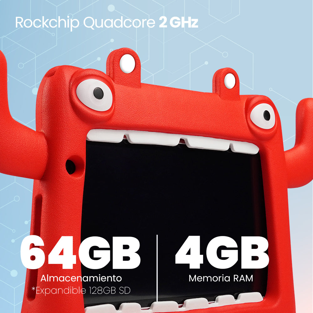 TABLET VORAGO KIDS 8"AND 13 QC 2.0 4/64GB IPS 2/5MP ROJA PAD-8-KIDS-RD