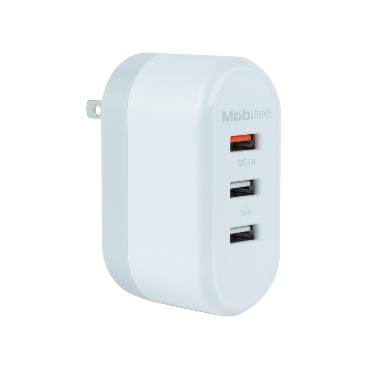 Cargador Mobifree de pared 3 puertos USB 2.4A, Carga Rápida, Compacto 10x5x2cm