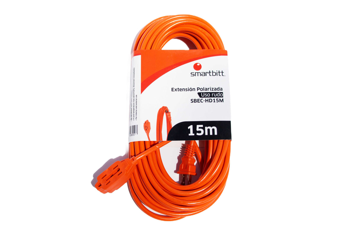 Extensión Eléctrica de Uso Rudo SMARTBITT SBEC-HD15M 3 Tomas 15m Naranja