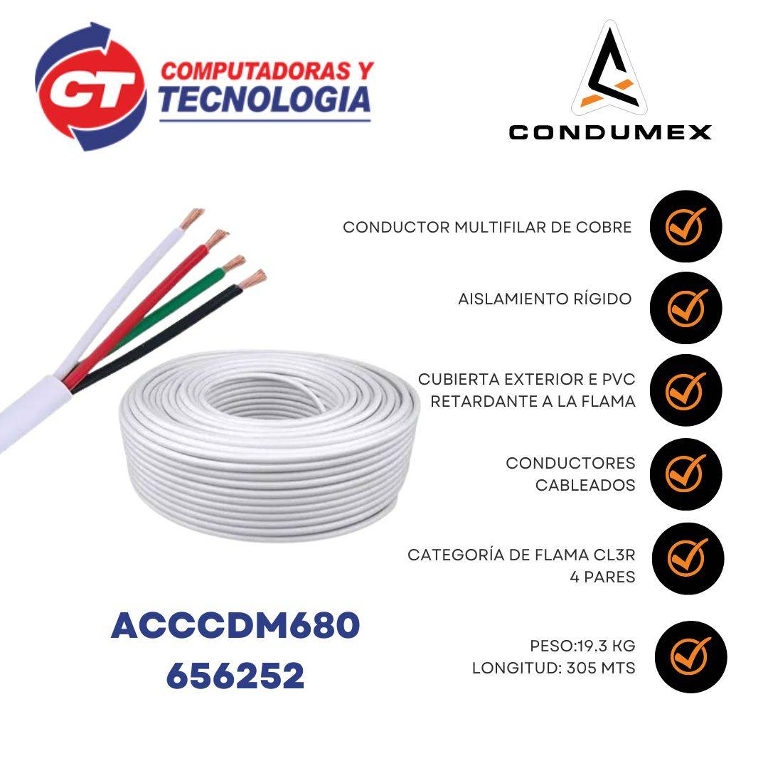 Cable de Alarma CONDUMEX 4 Hilos Calibre 22 305m Blanco