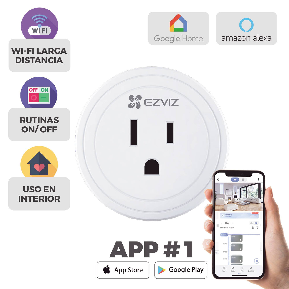EZVIZ Enchufe Inteligente T30, 16A, Control Remoto, Compatible con WiFi